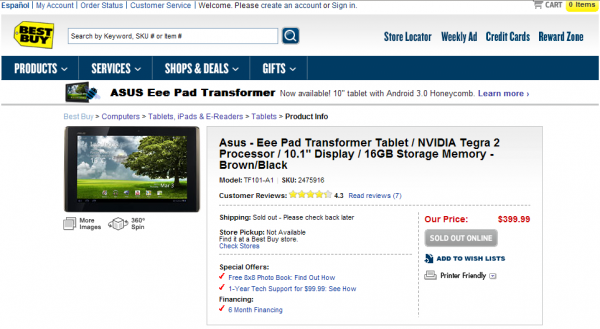 Asus Eee Pad Transformer - BestBuy