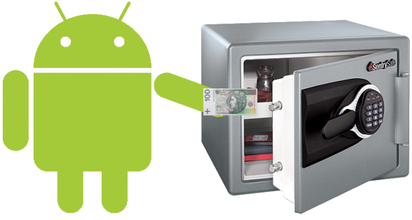Android wyjmujący/wkładający pieniądze do banku
